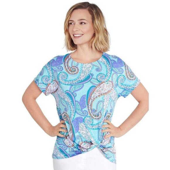 Ruby Rd Womens Short Sleeve Multicolor Paisley Print Tunic Top Side Knot XL - Picture 1 of 9